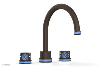 Phylrich JOLIE Deck Tub Set - Round Handles with "Light Blue" Accents 222-40 - Antique Bronze