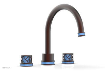 Phylrich JOLIE Deck Tub Set - Round Handles with "Light Blue" Accents 222-40 - Weathered Copper