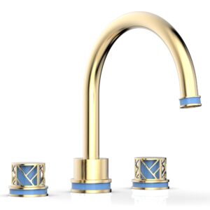 Phylrich JOLIE Deck Tub Set – Round Handles with “Light Blue” Accents 222-40 – Satin Brass