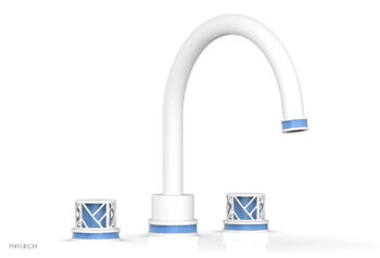 Phylrich JOLIE Deck Tub Set - Round Handles with "Light Blue" Accents 222-40 - Satin White