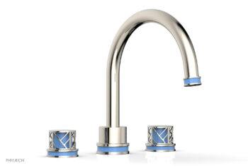 Phylrich JOLIE Deck Tub Set - Round Handles with "Light Blue" Accents 222-40 - Polished Nickel