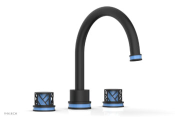 Phylrich JOLIE Deck Tub Set - Round Handles with "Light Blue" Accents 222-40 - Matte Black