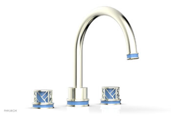 Phylrich JOLIE Deck Tub Set - Round Handles with "Light Blue" Accents 222-40 - Satin Nickel