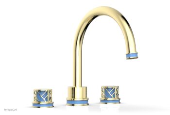 Phylrich JOLIE Deck Tub Set - Round Handles with "Light Blue" Accents 222-40 - Polished Brass