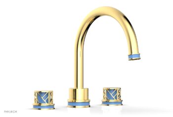 Phylrich JOLIE Deck Tub Set - Round Handles with "Light Blue" Accents 222-40 - Polished Gold