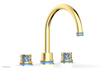 Phylrich JOLIE Deck Tub Set - Round Handles with "Light Blue" Accents 222-40 - Satin Gold