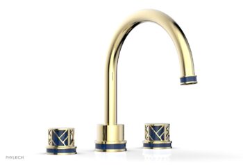 Phylrich JOLIE Deck Tub Set - Round Handles with "Navy Blue" Accents 222-40 - Polished Brass Uncoated