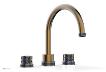 Phylrich JOLIE Deck Tub Set - Round Handles with "Navy Blue" Accents 222-40 - Antique Brass