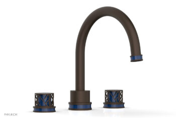 Phylrich JOLIE Deck Tub Set - Round Handles with "Navy Blue" Accents 222-40 - Antique Bronze