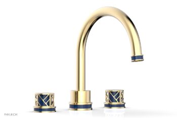 Phylrich JOLIE Deck Tub Set - Round Handles with "Navy Blue" Accents 222-40 - Satin Brass