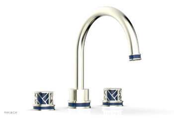 Phylrich JOLIE Deck Tub Set - Round Handles with "Navy Blue" Accents 222-40 - Satin Nickel