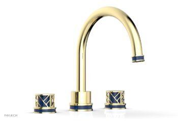 Phylrich JOLIE Deck Tub Set - Round Handles with "Navy Blue" Accents 222-40 - Polished Brass