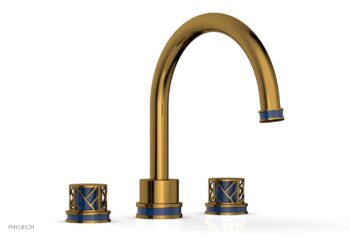 Phylrich JOLIE Deck Tub Set - Round Handles with "Navy Blue" Accents 222-40 - French Brass