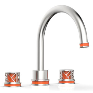 Phylrich JOLIE Deck Tub Set – Round Handles with “Orange” Accents 222-40 – Satin Chrome