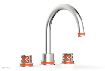 Phylrich JOLIE Deck Tub Set - Round Handles with "Orange" Accents 222-40 - Satin Chrome
