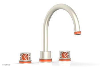 Phylrich JOLIE Deck Tub Set - Round Handles with "Orange" Accents 222-40 - Burnished Nickel