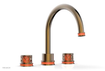Phylrich JOLIE Deck Tub Set - Round Handles with "Orange" Accents 222-40 - Antique Brass