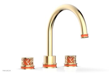 Phylrich JOLIE Deck Tub Set - Round Handles with "Orange" Accents 222-40 - Satin Brass