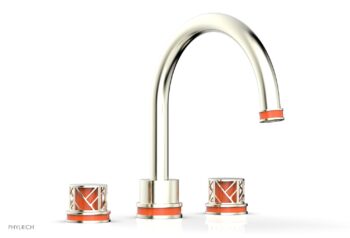 Phylrich JOLIE Deck Tub Set - Round Handles with "Orange" Accents 222-40 - Satin Nickel