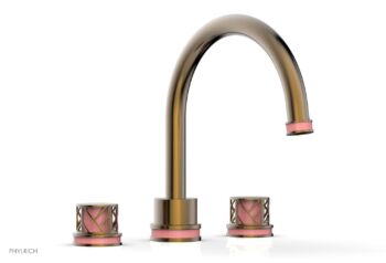 Phylrich JOLIE Deck Tub Set - Round Handles with "Pink" Accents 222-40 - Antique Brass