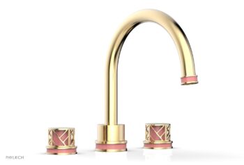 Phylrich JOLIE Deck Tub Set - Round Handles with "Pink" Accents 222-40 - Satin Brass