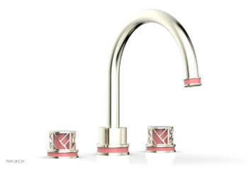 Phylrich JOLIE Deck Tub Set - Round Handles with "Pink" Accents 222-40 - Satin Nickel