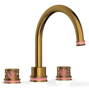 Phylrich JOLIE Deck Tub Set – Round Handles with “Pink” Accents 222-40 – French Brass