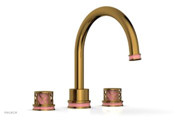 Phylrich JOLIE Deck Tub Set - Round Handles with "Pink" Accents 222-40 - French Brass