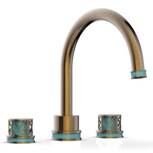 Phylrich JOLIE Deck Tub Set – Round Handles with “Turquoise” Accents 222-40 – Antique Brass