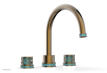 Phylrich JOLIE Deck Tub Set - Round Handles with "Turquoise" Accents 222-40 - Antique Brass