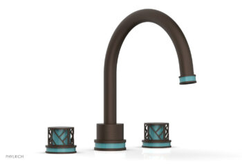 Phylrich JOLIE Deck Tub Set - Round Handles with "Turquoise" Accents 222-40 - Antique Bronze