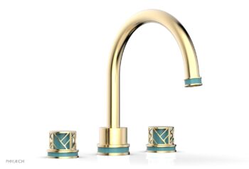Phylrich JOLIE Deck Tub Set - Round Handles with "Turquoise" Accents 222-40 - Satin Brass