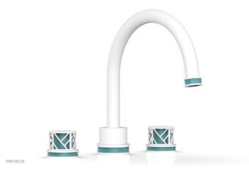 Phylrich JOLIE Deck Tub Set - Round Handles with "Turquoise" Accents 222-40 - Satin White
