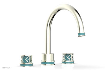 Phylrich JOLIE Deck Tub Set - Round Handles with "Turquoise" Accents 222-40 - Satin Nickel