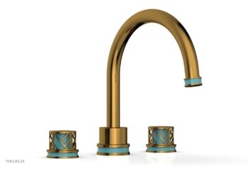 Phylrich JOLIE Deck Tub Set - Round Handles with "Turquoise" Accents 222-40 - French Brass