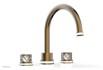 Phylrich JOLIE Deck Tub Set - Round Handles with "White" Accents 222-40 - Antique Brass