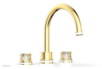 Phylrich JOLIE Deck Tub Set - Round Handles with "White" Accents 222-40 - Satin Gold