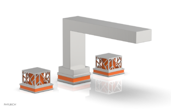 Phylrich JOLIE Deck Tub Set - Square Handles with "Orange" Accents 222-41 - Satin Chrome
