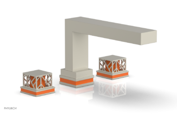 Phylrich JOLIE Deck Tub Set - Square Handles with "Orange" Accents 222-41 - Burnished Nickel