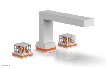 Phylrich JOLIE Deck Tub Set - Square Handles with "Orange" Accents 222-41 - Satin White