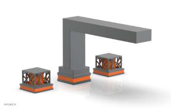 Phylrich JOLIE Deck Tub Set - Square Handles with "Orange" Accents 222-41 - Gun Metal
