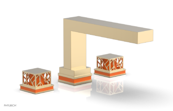 Phylrich JOLIE Deck Tub Set - Square Handles with "Orange" Accents 222-41 - Satin Brass