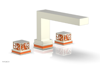 Phylrich JOLIE Deck Tub Set - Square Handles with "Orange" Accents 222-41 - Satin Nickel