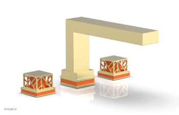 Phylrich JOLIE Deck Tub Set - Square Handles with "Orange" Accents 222-41 - Polished Brass