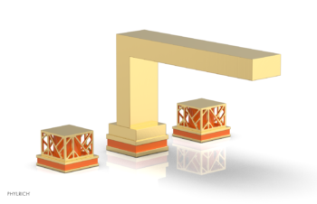 Phylrich JOLIE Deck Tub Set - Square Handles with "Orange" Accents 222-41 - Satin Gold
