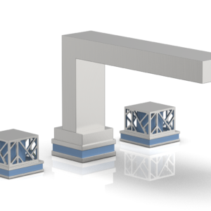 Phylrich JOLIE Deck Tub Set – Square Handles with “Light Blue” Accents 222-41 – Satin Chrome
