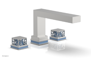 Phylrich JOLIE Deck Tub Set - Square Handles with "Light Blue" Accents 222-41 - Satin Chrome