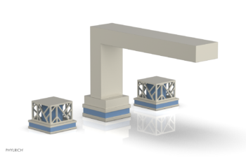 Phylrich JOLIE Deck Tub Set - Square Handles with "Light Blue" Accents 222-41 - Burnished Nickel