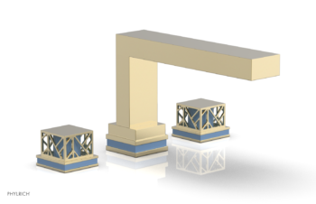 Phylrich JOLIE Deck Tub Set - Square Handles with "Light Blue" Accents 222-41 - Polished Brass Uncoated
