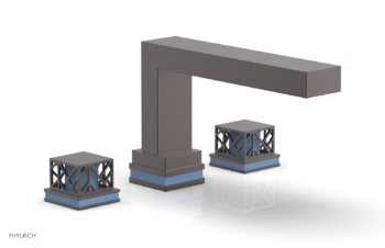Phylrich JOLIE Deck Tub Set - Square Handles with "Light Blue" Accents 222-41 - Weathered Copper
